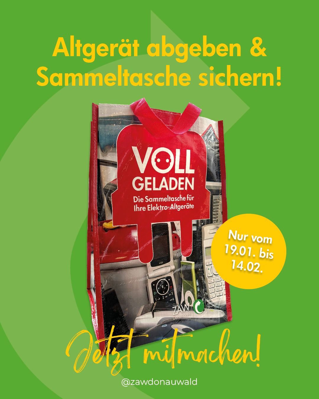 Rote Sammeltasche für Elektro-Altgeräte